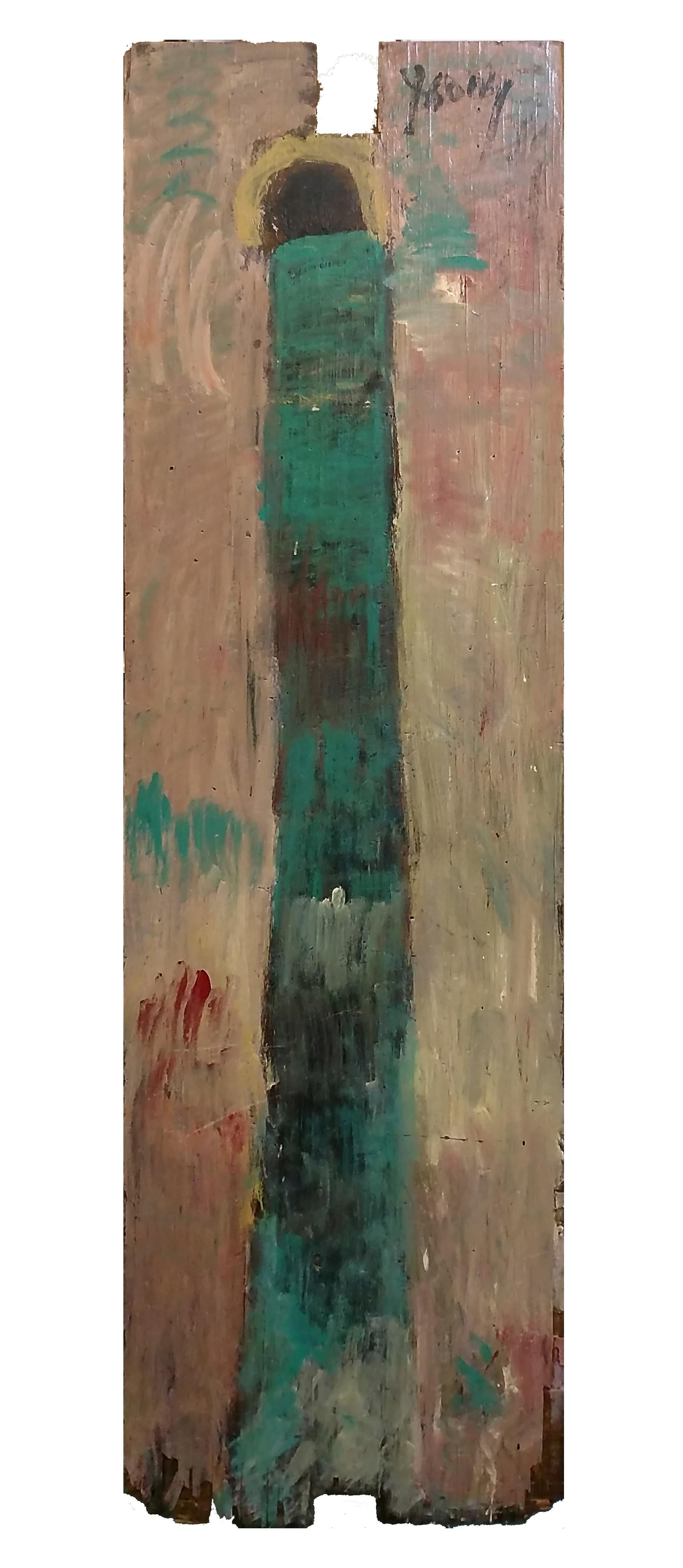 Purvis Young Figurative Painting - THE TOWER (PAINTING ON WOOD)