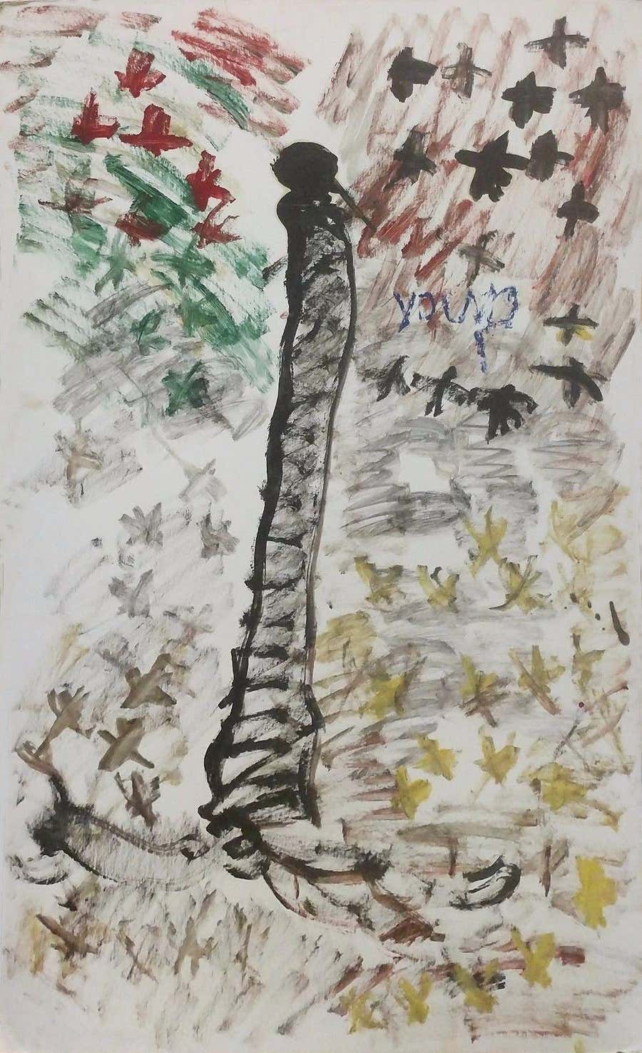 Untitled Original Mixed Media Painting on Board, Outsider Art, Late 20th Century