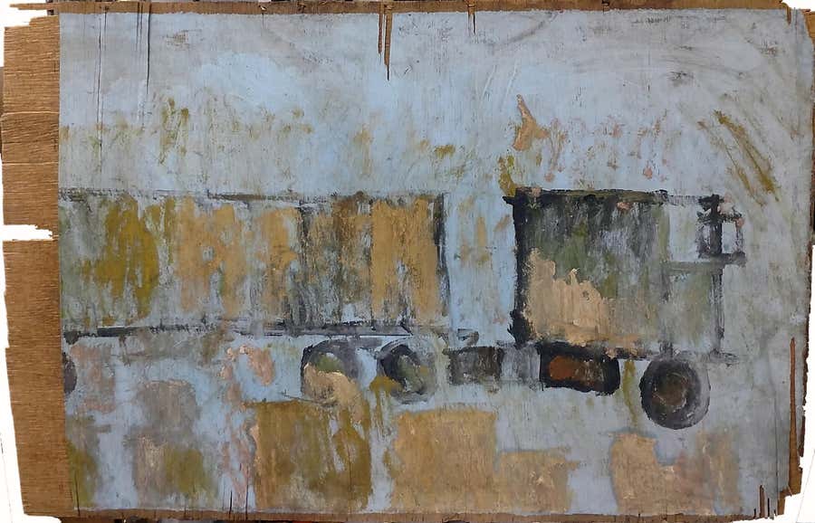 Untitled Original Mixed Media Painting on Wood, Outsider Art, Late 20th Century