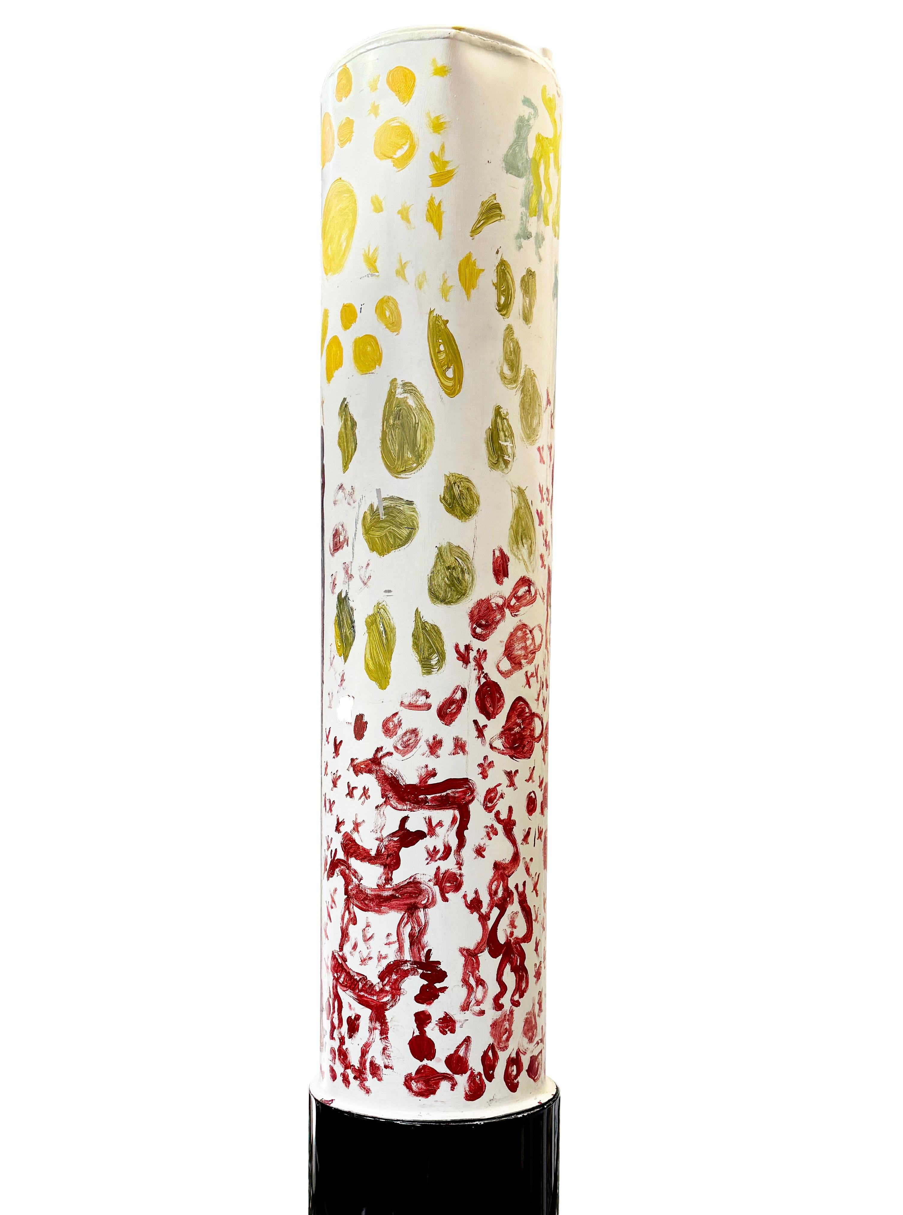 Purvis Young Figurative Sculpture - Urban Totem (original mixed media painted on found water tank)