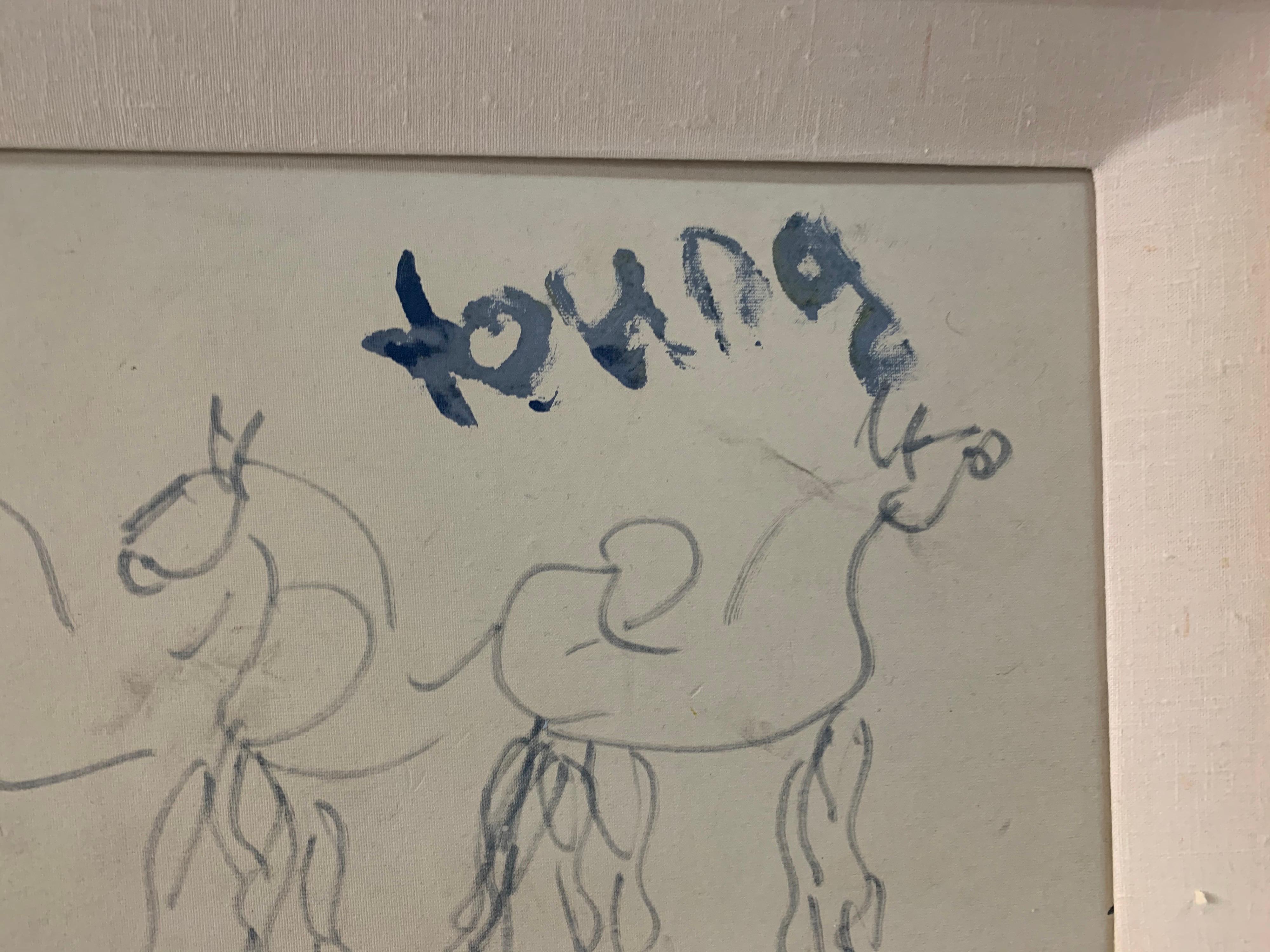 Purvis Young Original Painting of Blue Horses, Signed In Good Condition In East Hampton, NY