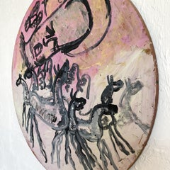 Purvis Young Outsider Art - Table et chevaux peints - Art mural signé Angel and Horses