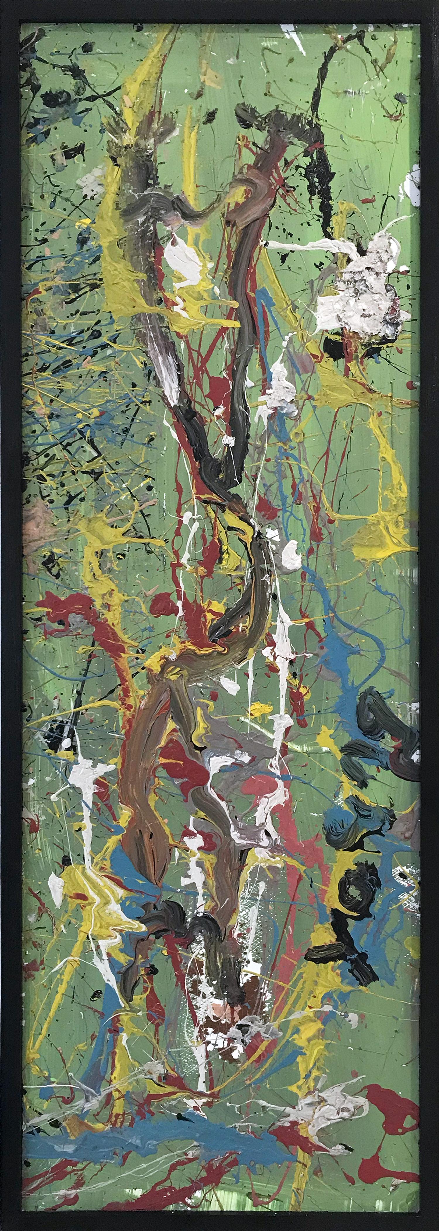 Purvis Young Landscape Painting - "Abstract" Jackson Pollock Style Mid Century Modern Oil Painting on Wood Framed