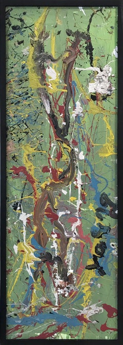 "Abstract" Jackson Pollock Style Mid Century Modern Oil Painting on Wood Framed