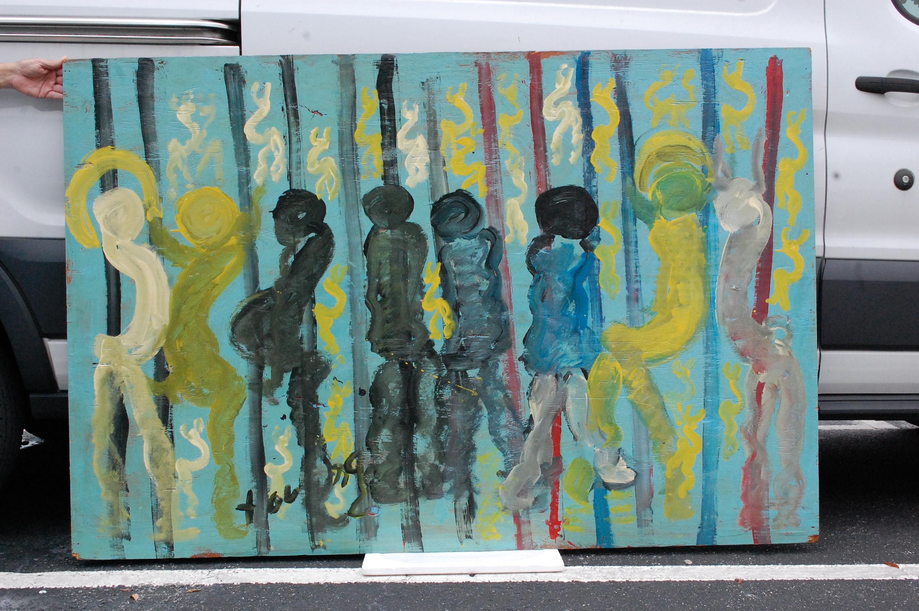 Incarcerated Angel unter ihnen (Grau), Figurative Painting, von Purvis Young