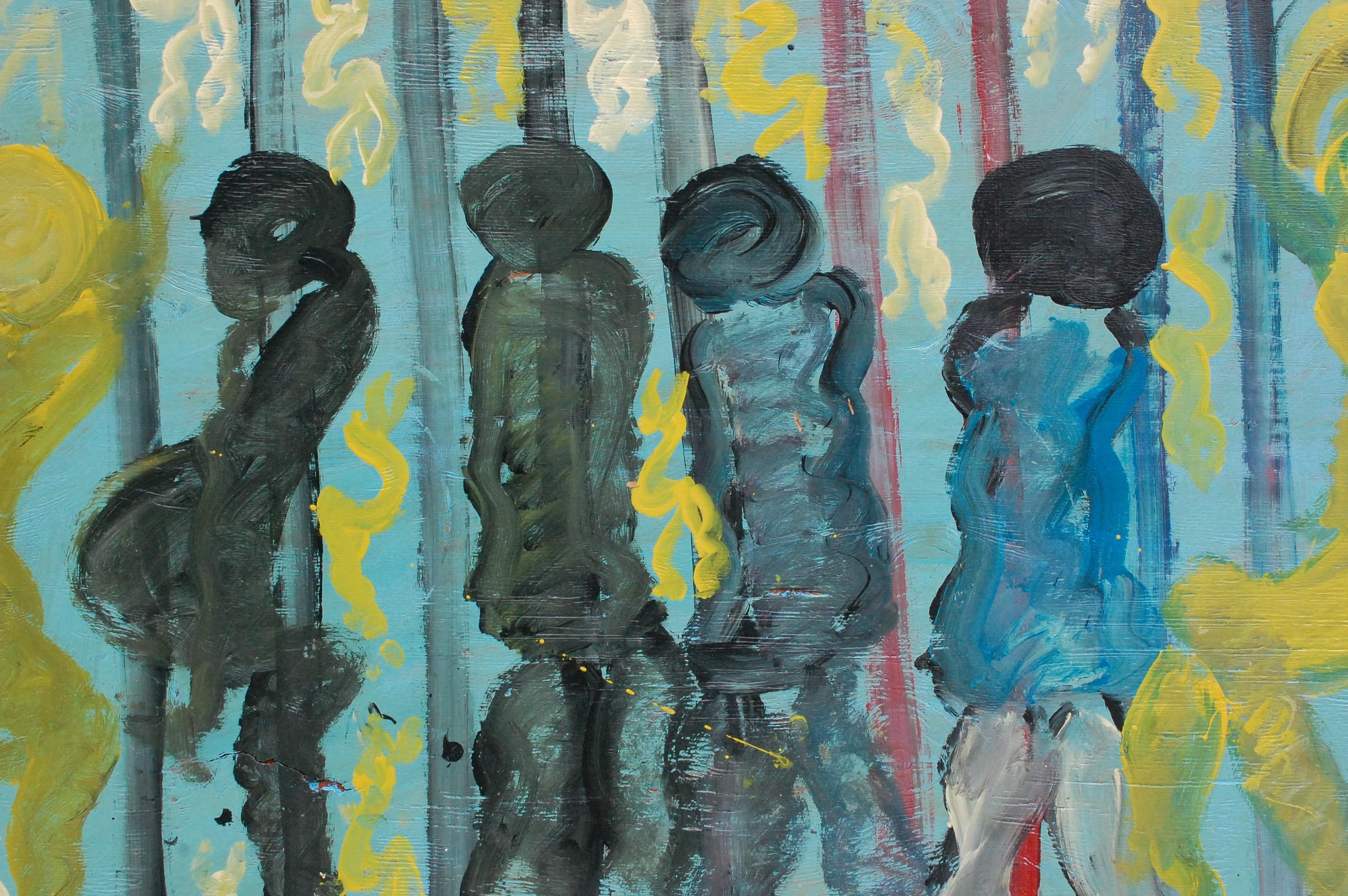 Eingekerkerte Engel unter ihnen 1992
Öl auf Holzplatte, vom Künstler signiert.

Purvis Young (1943-2010) war ein amerikanischer Künstler aus Miami, Florida. Am bekanntesten ist er für seine Gemälde auf Gegenständen und Holzresten, die er auf den