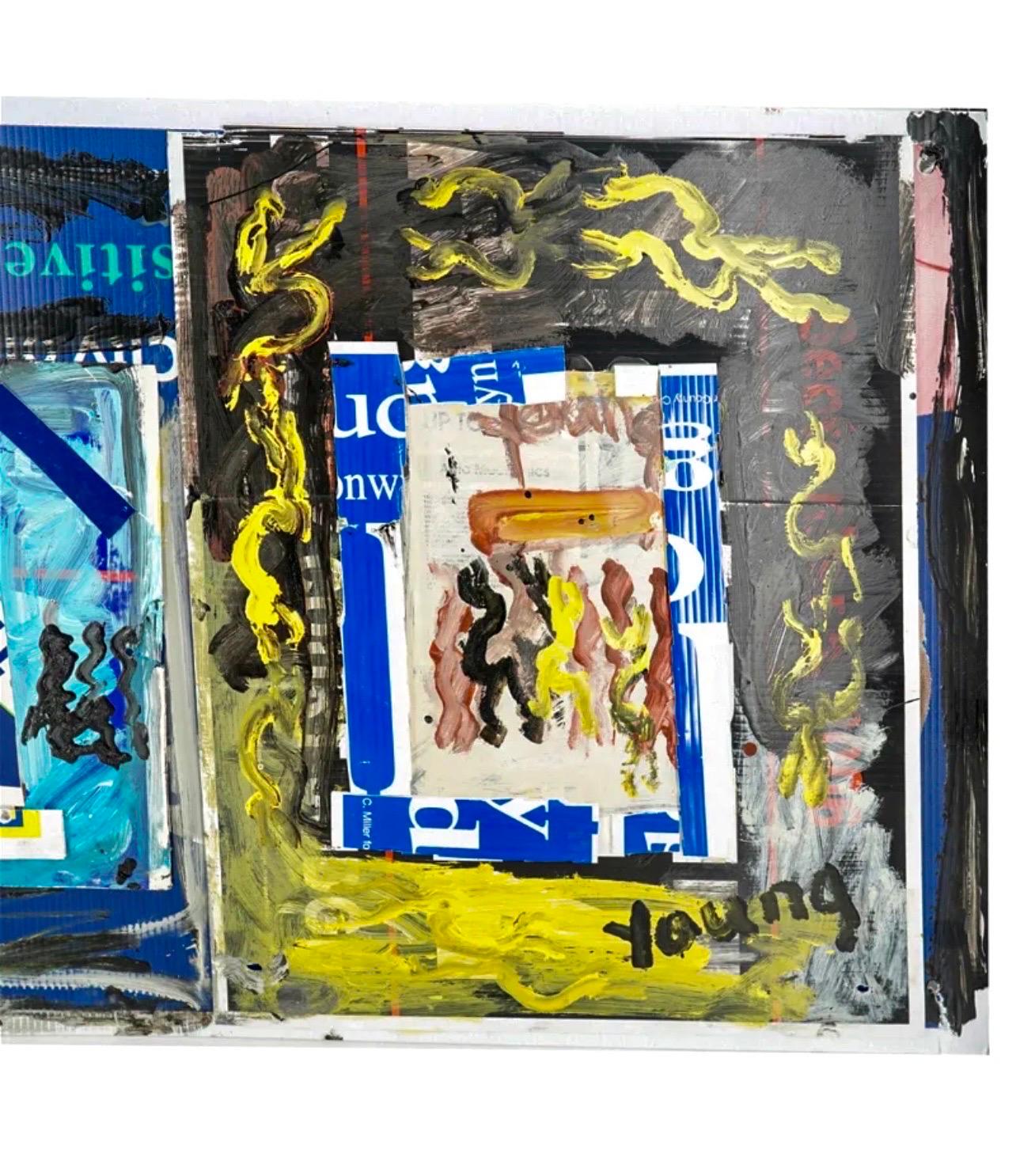 Grande peinture au collage de l'artiste outsider de Miami, Purvis Young, Art abstrait outsider en vente 9