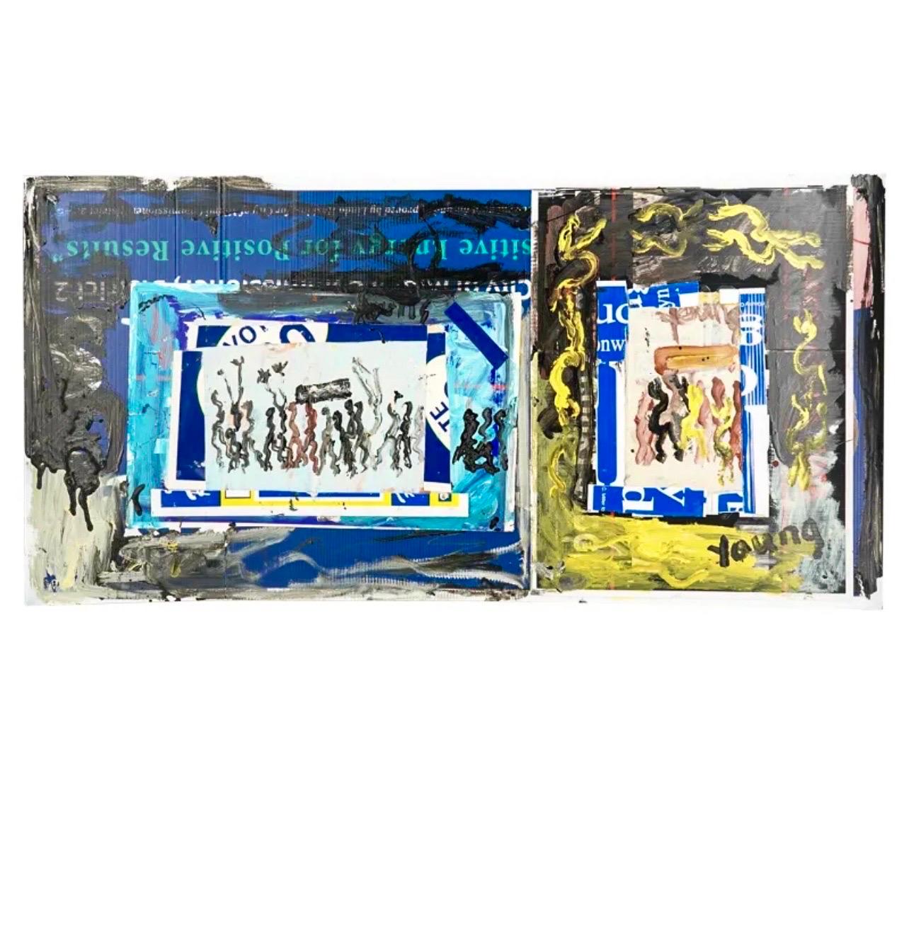 Grande peinture au collage de l'artiste outsider de Miami, Purvis Young, Art abstrait outsider en vente 1