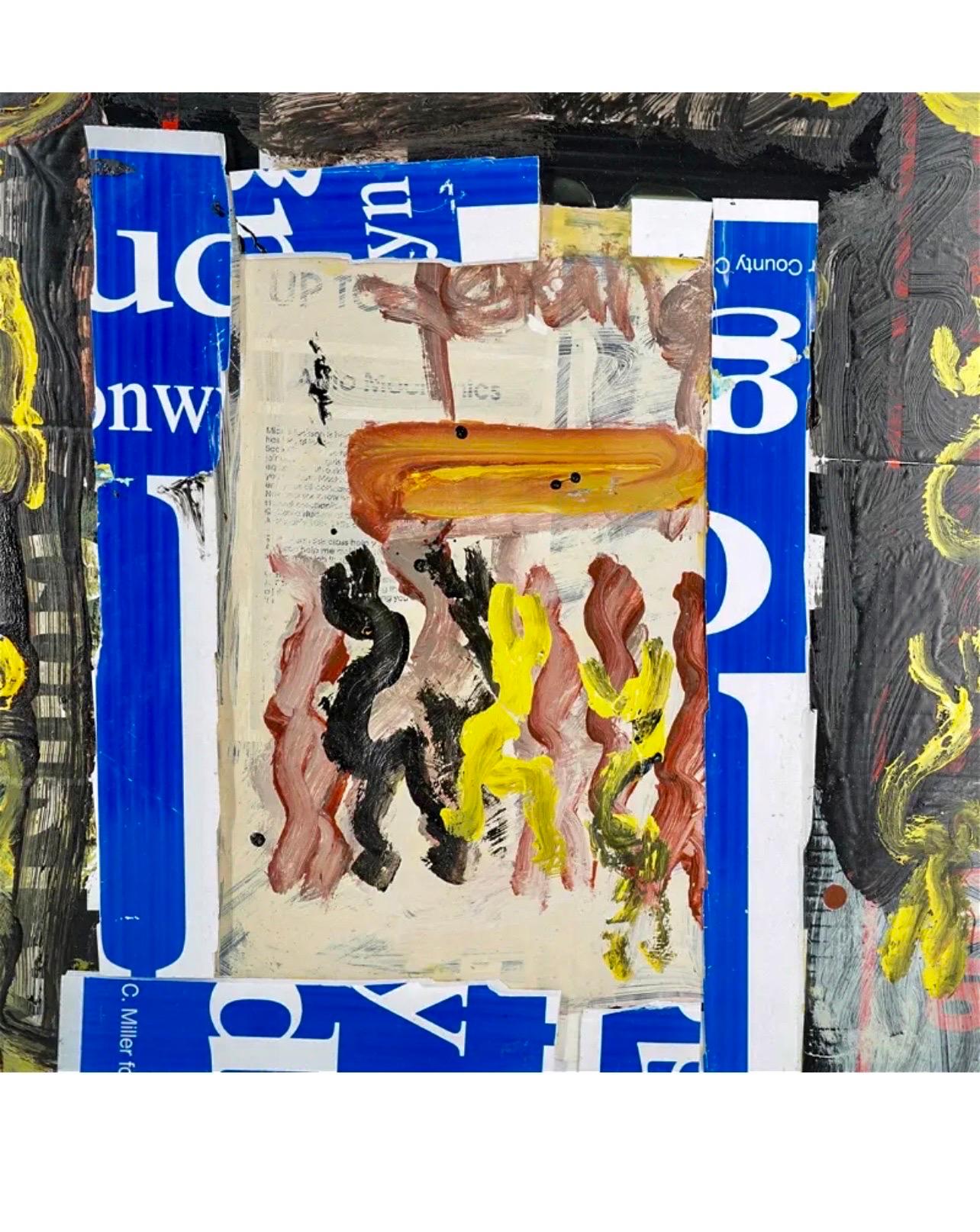 Grande peinture au collage de l'artiste outsider de Miami, Purvis Young, Art abstrait outsider en vente 4