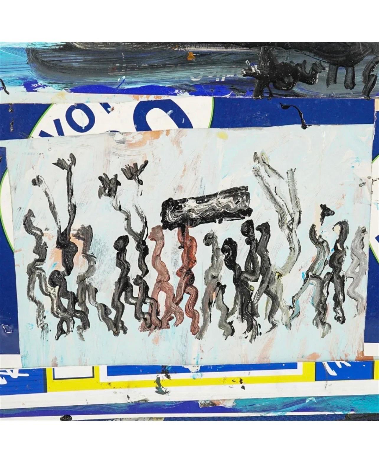 Grande peinture au collage de l'artiste outsider de Miami, Purvis Young, Art abstrait outsider en vente 5