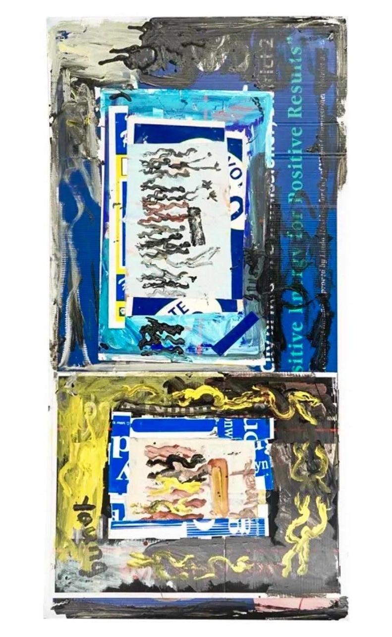 Grande peinture au collage de l'artiste outsider de Miami, Purvis Young, Art abstrait outsider