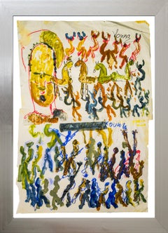 Purvis Young Angelo, cavalli e persone Pittura dittico originale firmata