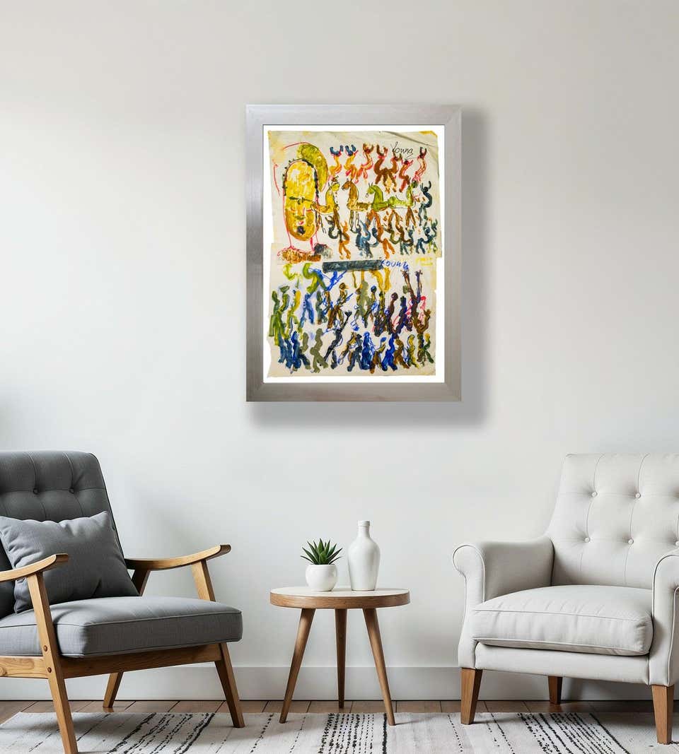 Purvis Young Angel, Horses, and People Original Signed Diptych Painting