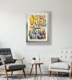 Purvis Young Angelo, cavalli e persone Pittura dittico originale firmata