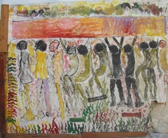Purvis Young, Angels with Coffin, Painting on Pressed Board