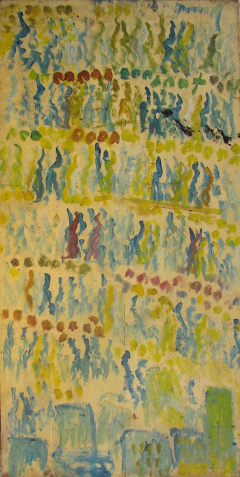 Painting on plywood of a crowd over a city by Purvis Young

From the artist to Vanity Novelty Garden, Tamara Hendershot To Rising Fawn Folk Art, The Jimmy Hedges Collection of Outsider Art 
