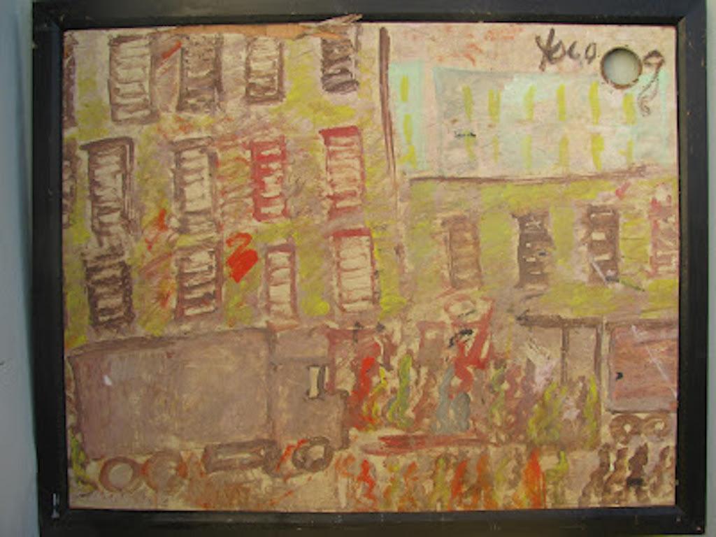 Painting on plywood of a city street by Purvis Young

From the artist to Vanity Novelty Garden, Tamara Hendershot To Rising Fawn Folk Art, The Jimmy Hedges Collection of Outsider Art 

