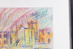 Purvis Young Beidseitig signierte Original Stadtlandschaft Buntstift und Tinte Zeichnung