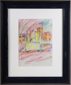 Purvis Young Beidseitig signierte Original Stadtlandschaft Buntstift und Tinte Zeichnung