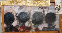 Purvis Young, Four Heads, Painting on board circa 1990