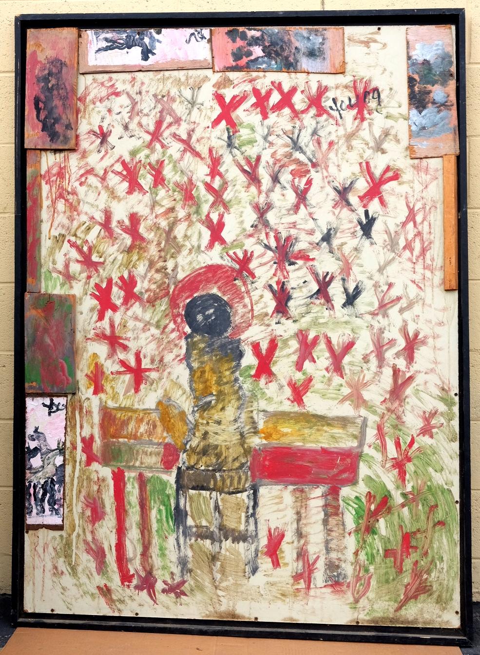 Acrylique sur bois d'un ange jouant du piano par Purvis Young. 

De l'artiste à Vanity Novelty Garden, Tamara Hendershot To Rising Fawn Folk Art, The Jimmy Hedges Collection of Outsider Art. 