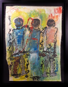 Purvis Young Large 43" Signed Original Painting 3 Men with Foundation COA