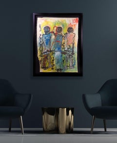 Purvis Young Large 43" Signed Original Painting 3 Men with Foundation COA