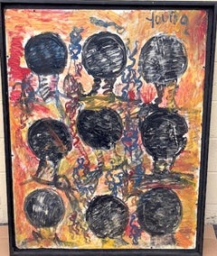 Purvis Young, Nove teste, Acrilico su tela, circa 1990