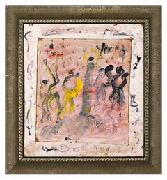 Purvis Young Original Oil Painting On Board Signed Cityscape Modern Abstract Art