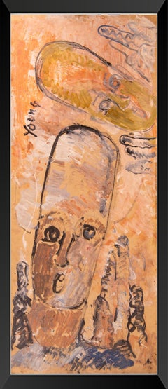 Purvis Young Pittura originale Due Facce Grande 4 piedi firmata Olio su tavola