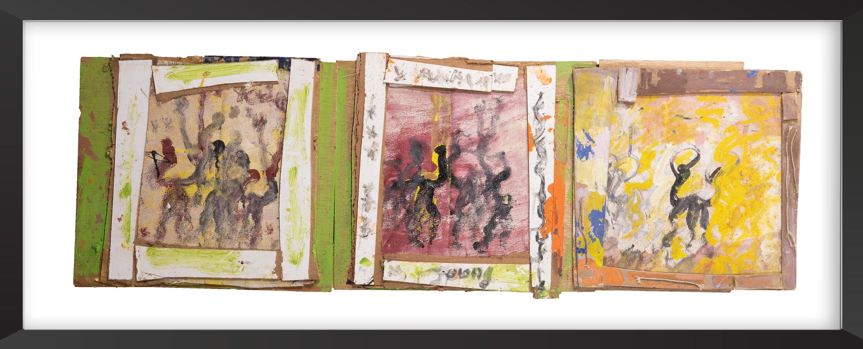 Artist: Purvis Young
Title: Untitled Triptych
Medium: Painting on Board
Size: 16" x 48"
Edition: Original
Inscription: Signed "Young"
Condition: In the style of found art with an intentionally weathered appearance. Expected imperfections include