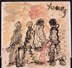 Purvis Young Original Signed Painting Men in Chains on cabinet siding with COA