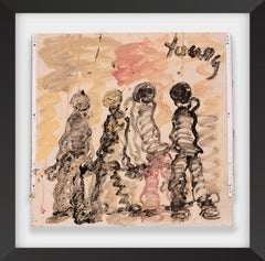 Purvis Young Original Signed Painting Men in Chains on cabinet siding with COA