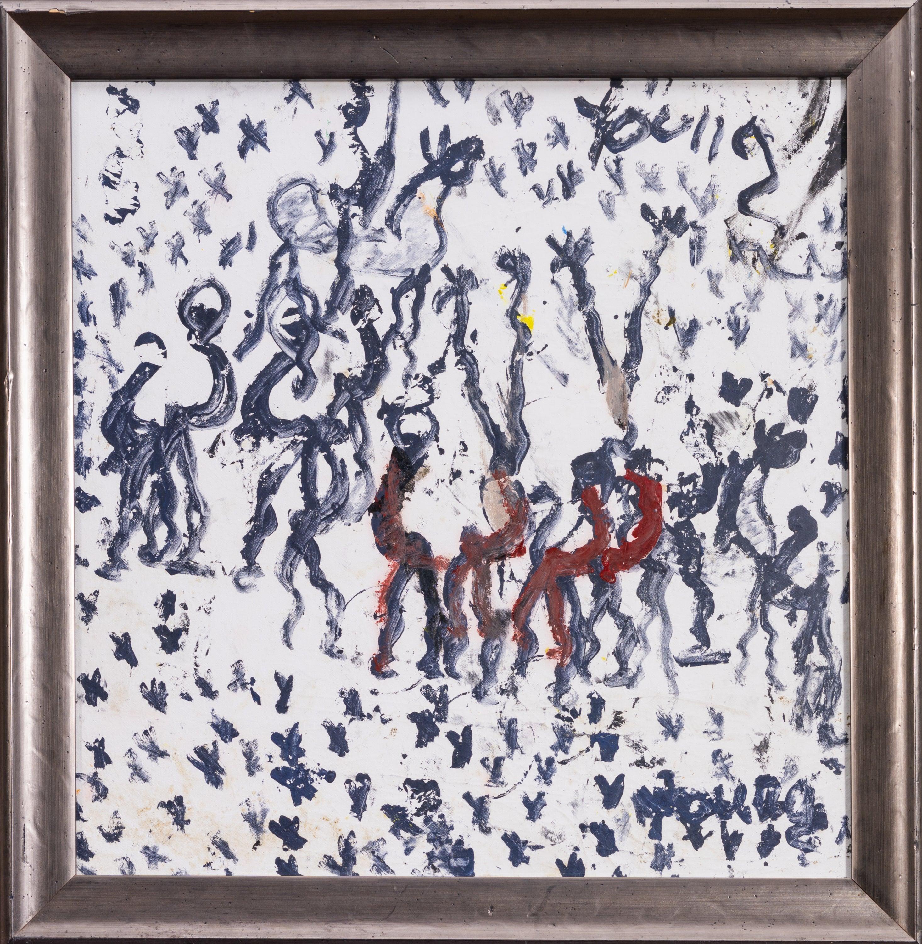 Purvis Young Original Signed Untitled Figurative Contemporary Painting with COA