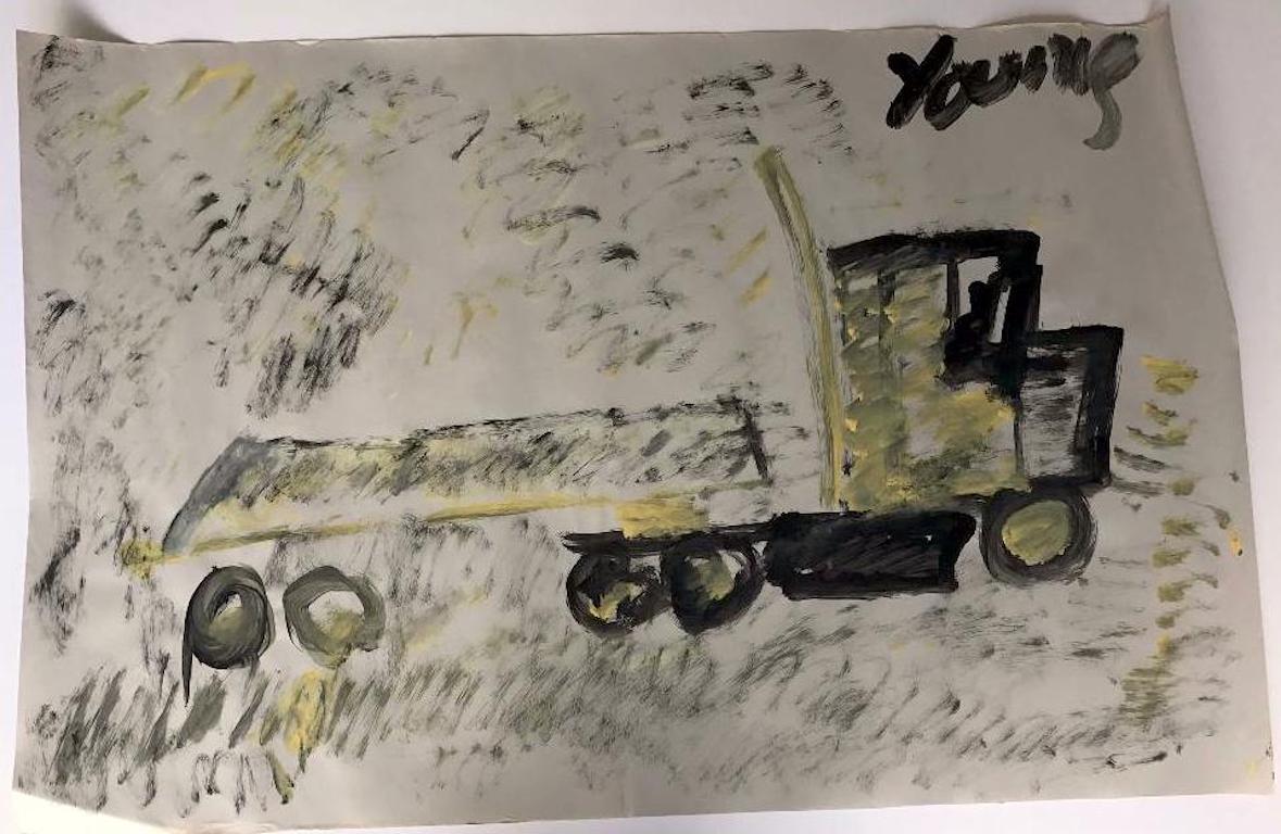 Acrylic on newsprint of a truck by Purvis Young. Signed 'Young.'

From the artist to Vanity Novelty Garden, Tamara Hendershot To Rising Fawn Folk Art, The Jimmy Hedges Collection of Outsider Art. 