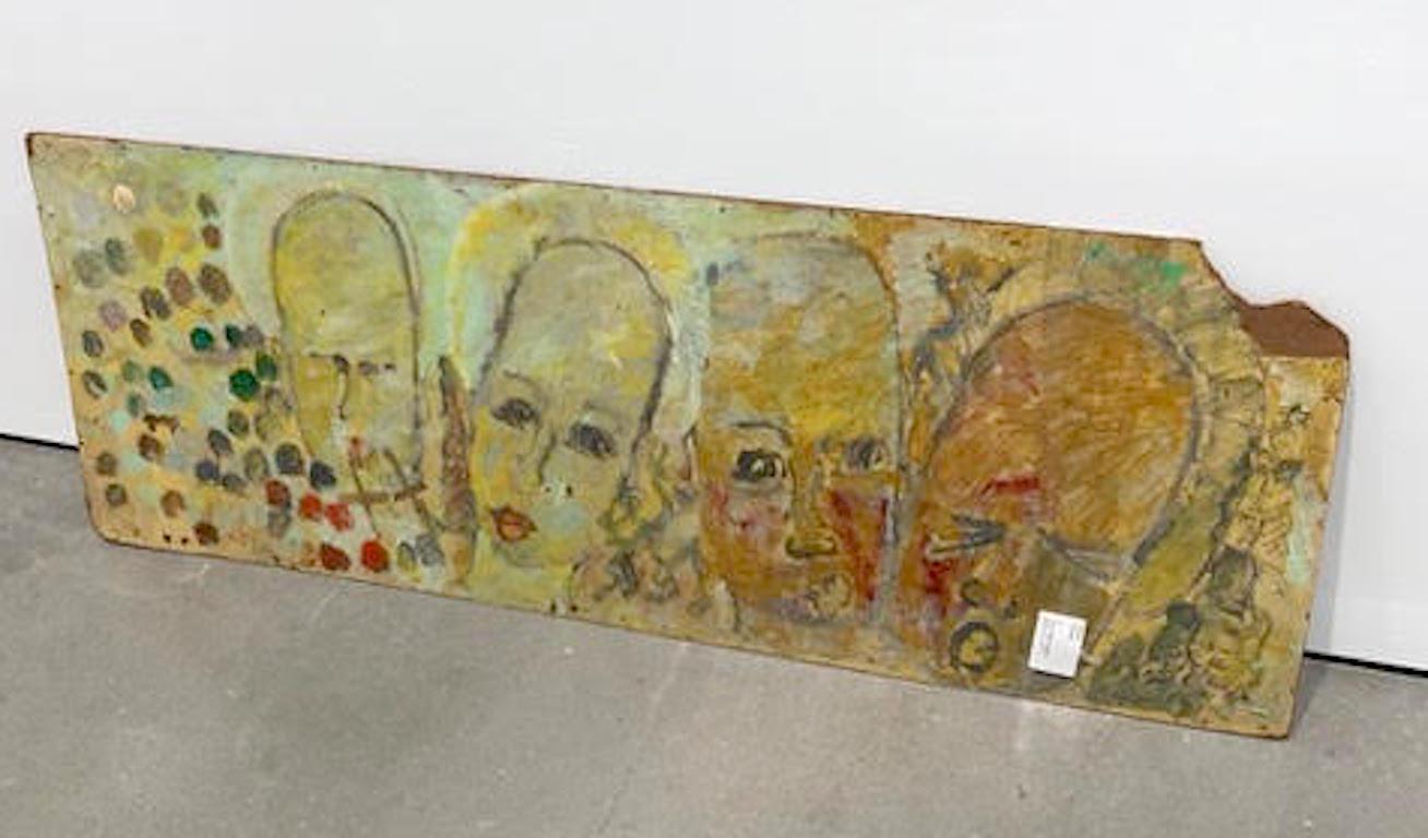 Purvis Young, Painting on Fiber Board of Four Yellow Angels circa 1990 1