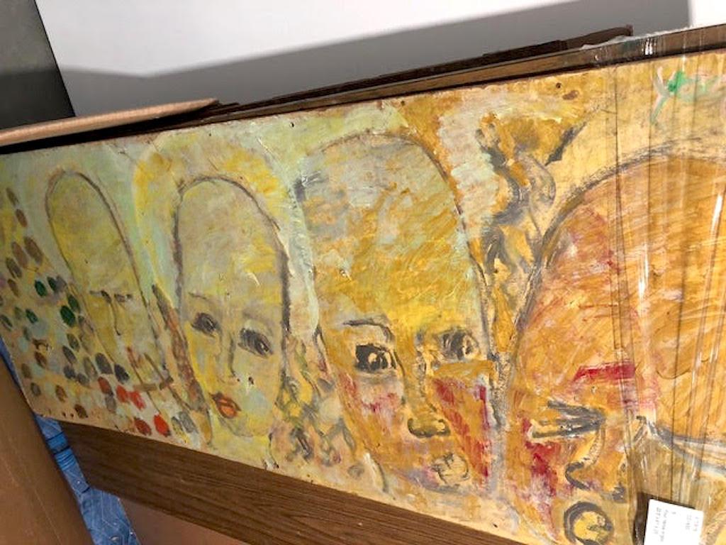 Purvis Young, Painting on Fiber Board of Four Yellow Angels circa 1990 2