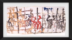 Purvis Young Gefängnisszene Original groß 43" Gemälde auf Leinwand mit COA