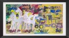 Purvis Young Signed Horses And Trucks Large 49" Original Painting with COA