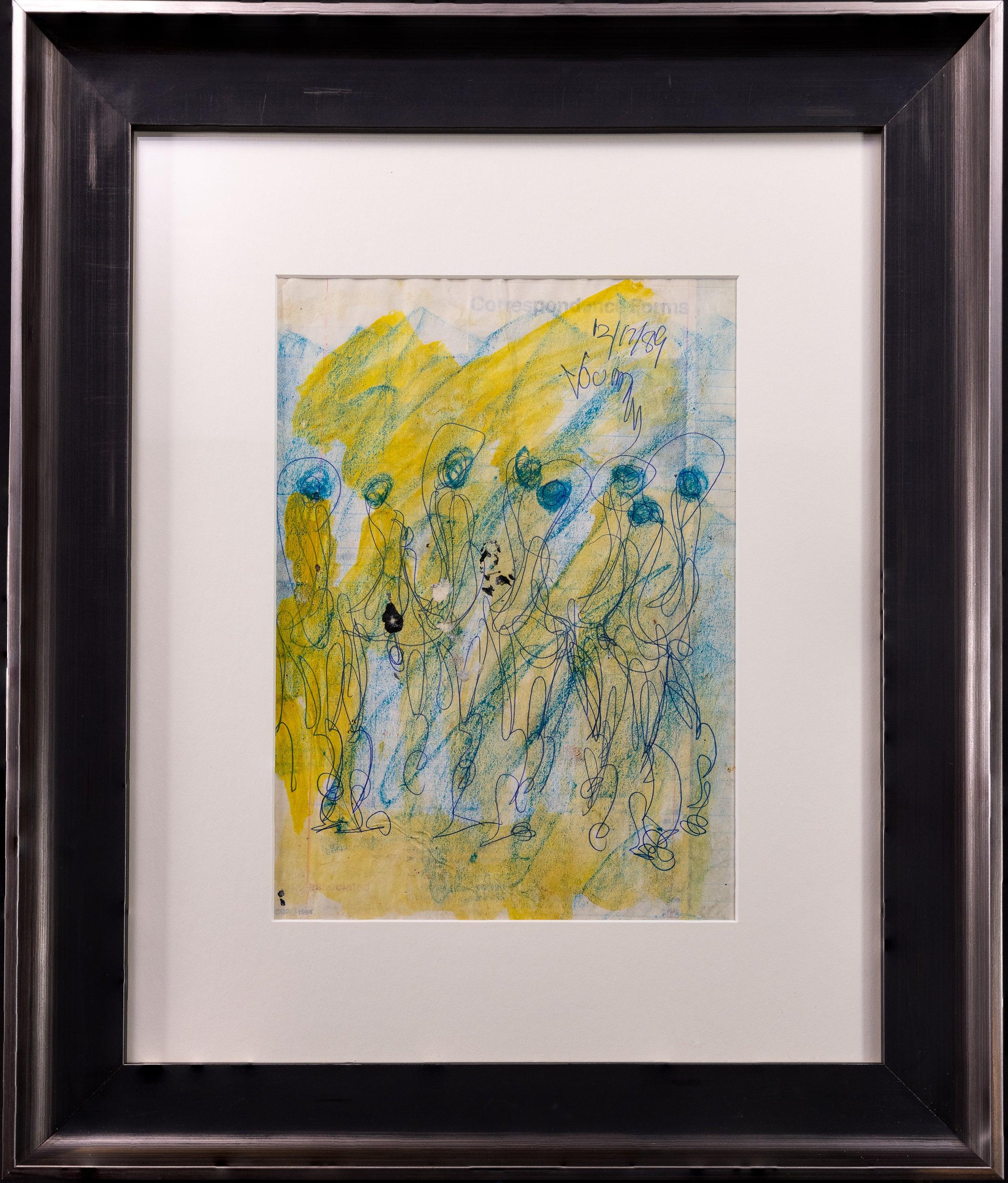 Purvis Young Signed Original Crayon and Ink Dual-Sided Figurative Drawing