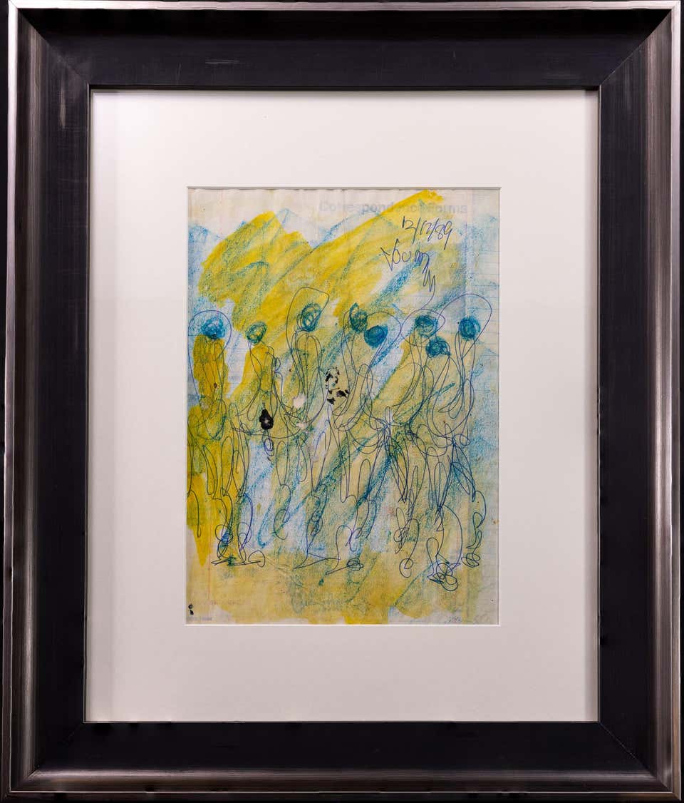 Purvis Young Signed Original Crayon and Ink Dual-Sided Figurative Drawing