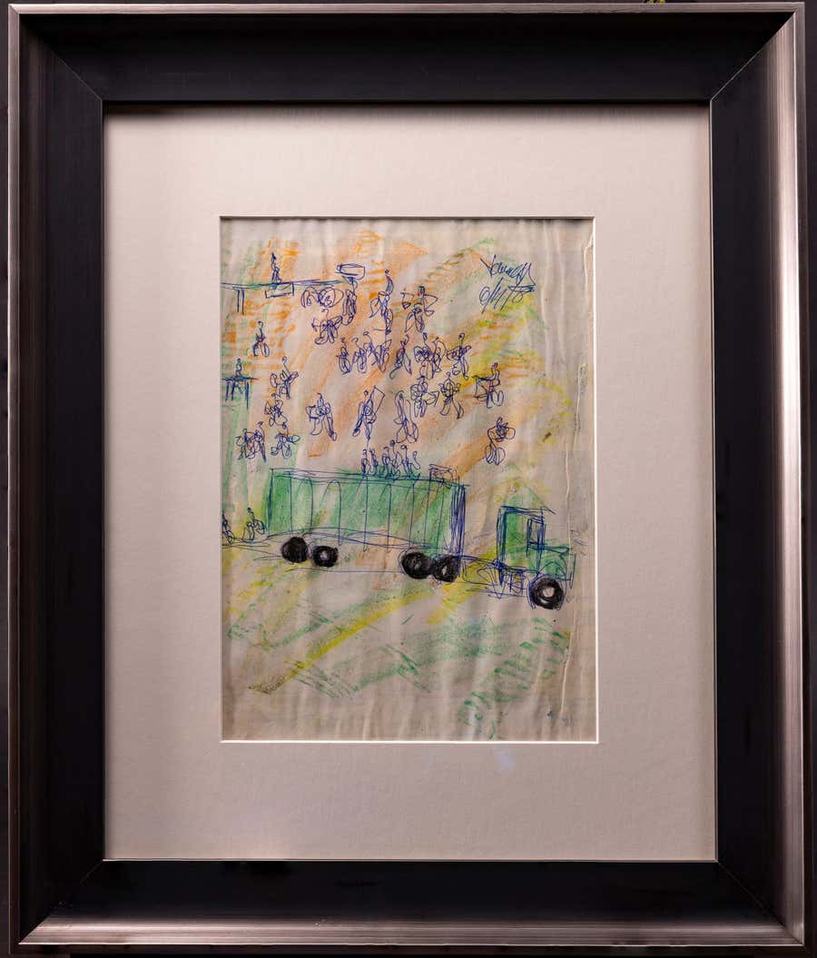 Purvis Young Signed Original Crayon and Ink Dual Sided Truck Drawing