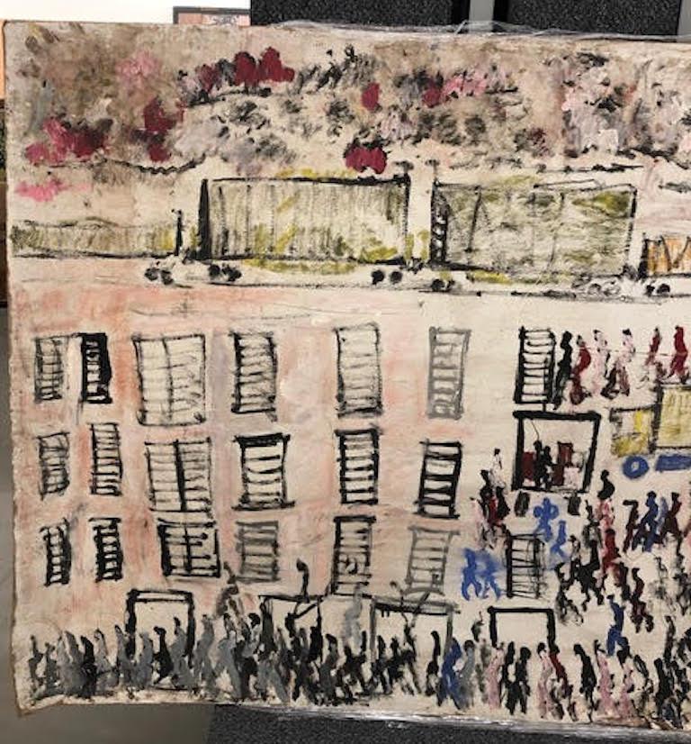 Purvis Young, Train above the City with Eyes, Painting on Cardboard, circa 1990 8