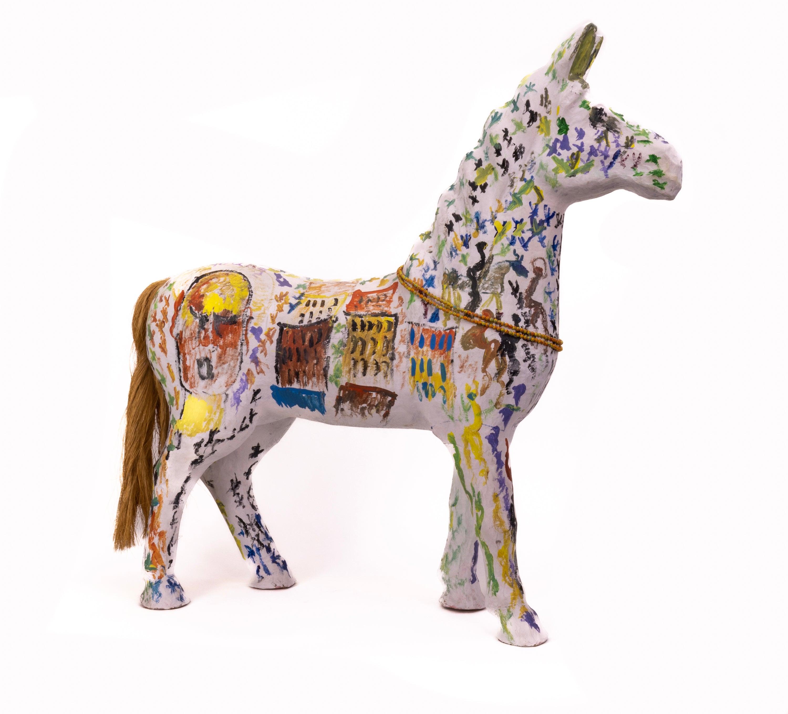 Artist: Purvis Young
Title: Untitled
Medium: Mixed Media Hand-Painting on Paper Mache Sculpture
Size: 35" x 8-1/2" x 38"
Edition: Original
Inscription: Signed "Young" near tail

Purvis Young sculptures are extremely rare, especially ones of