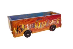 Purvis Young Original Bus und sieben Bürsten Skulptur Seltene Hand gemalt