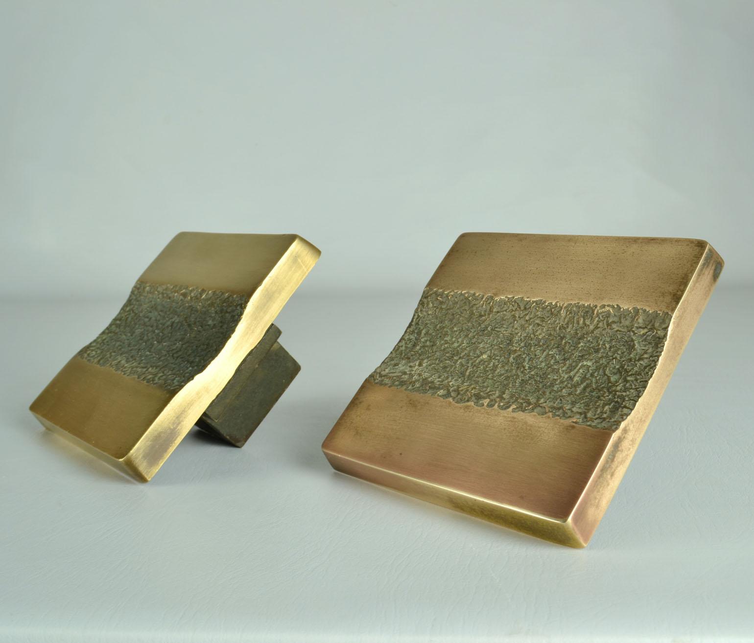 Architectural Push and Pull Bronze Door Handle Square part with Relief For Sale 6