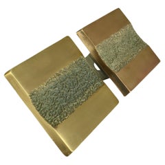 Push and Pull Bronze Door Handle Square with Central Brutalist Relief