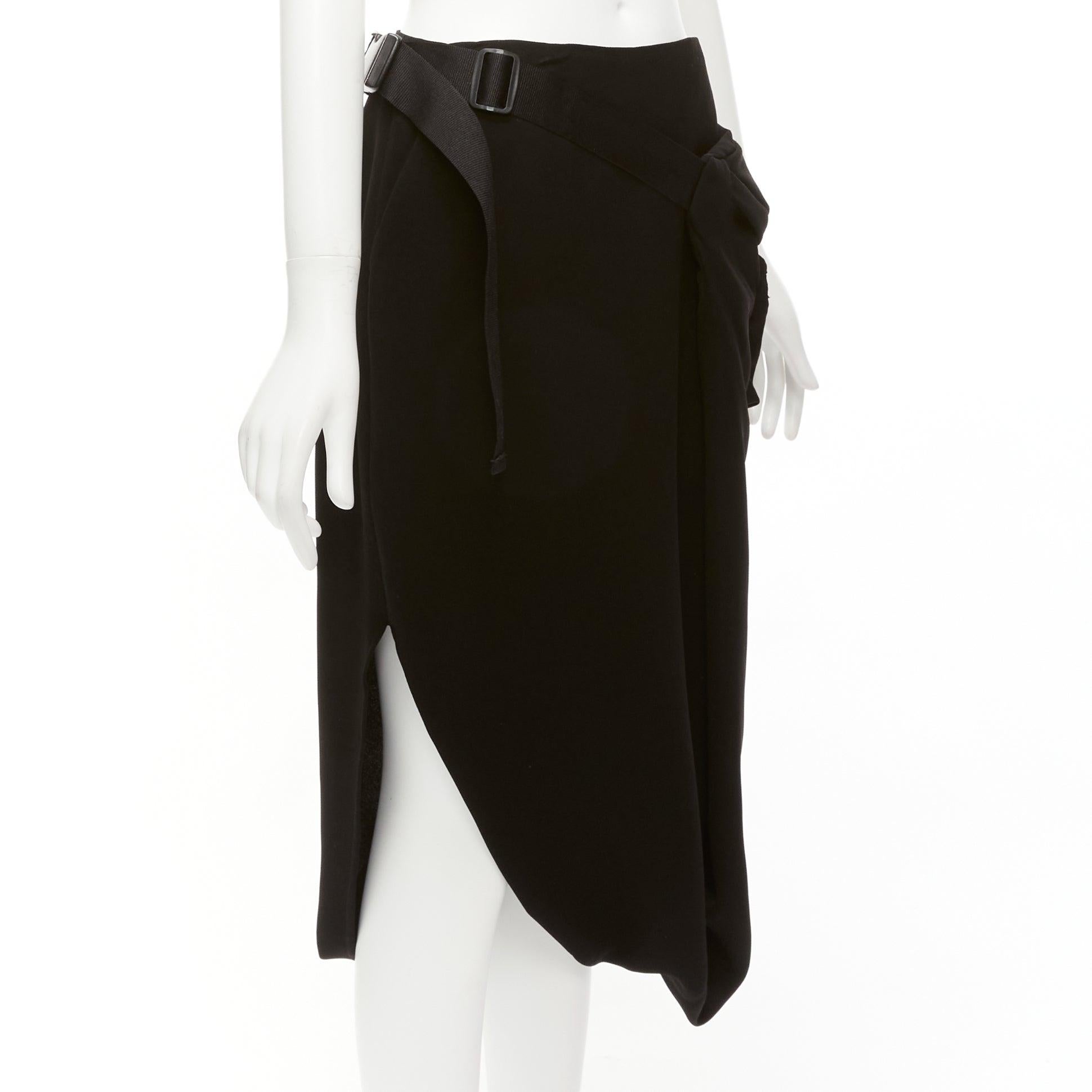 PUSH BUTTON black fabric belt bag buckle insert drape mid waist midi skirt S In Good Condition For Sale In Hong Kong, NT