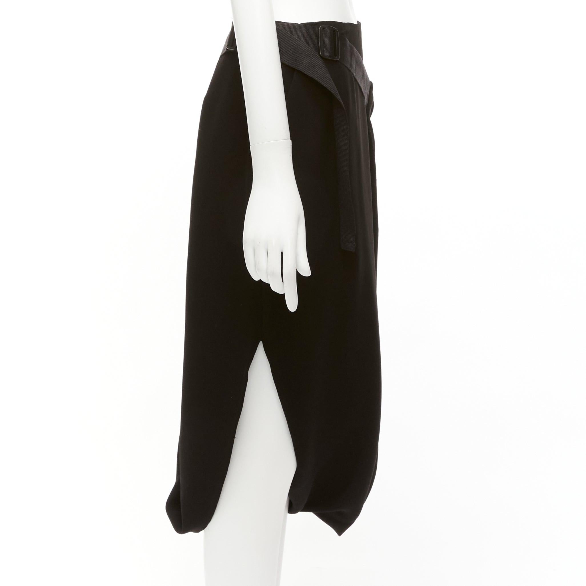 Women's PUSH BUTTON black fabric belt bag buckle insert drape mid waist midi skirt S For Sale