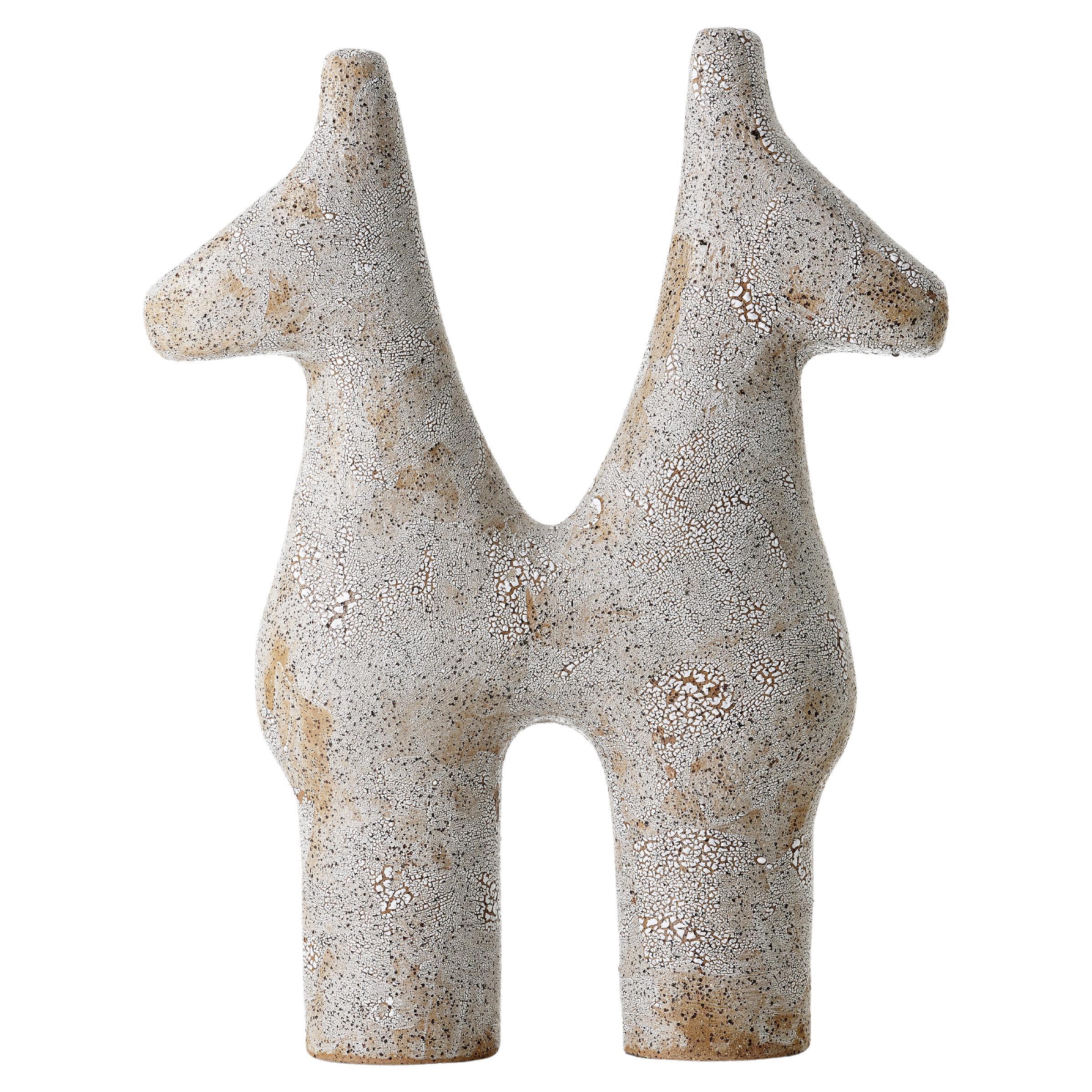 Push Me Pull You Crawl Glaze Raku Clay Ceramic Sculpture by Stephanie Phillips